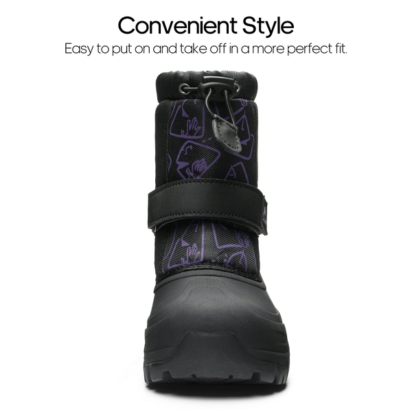 Kids Waterpproof Winter Snow Boots - BLACK PURPLE - 4